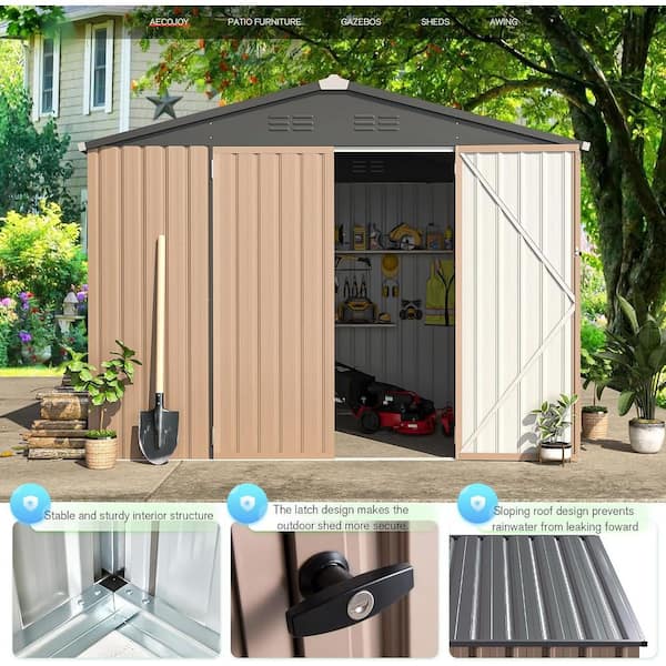AECOJOY 8 ft. W x 6 ft. D Metal Shed with Double Lockable Door in