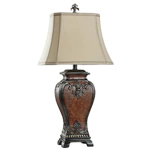 33.5 in. Faux Crocodile Hide and Gold Highlighted Table Lamp with Cream Fabric Shade