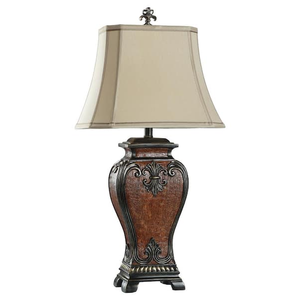 StyleCraft 33.5 in. Faux Crocodile Hide and Gold Highlighted Table Lamp with Cream Fabric Shade