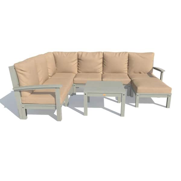 Highwood Bespoke Deep Seating 8-Piece Plastic Outdoor Sectional Set and Side Table with Cushions