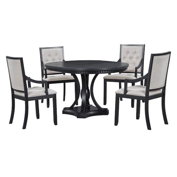 5-Piece Retro Black Extendable Wood Top Dining Room Set Seats 4