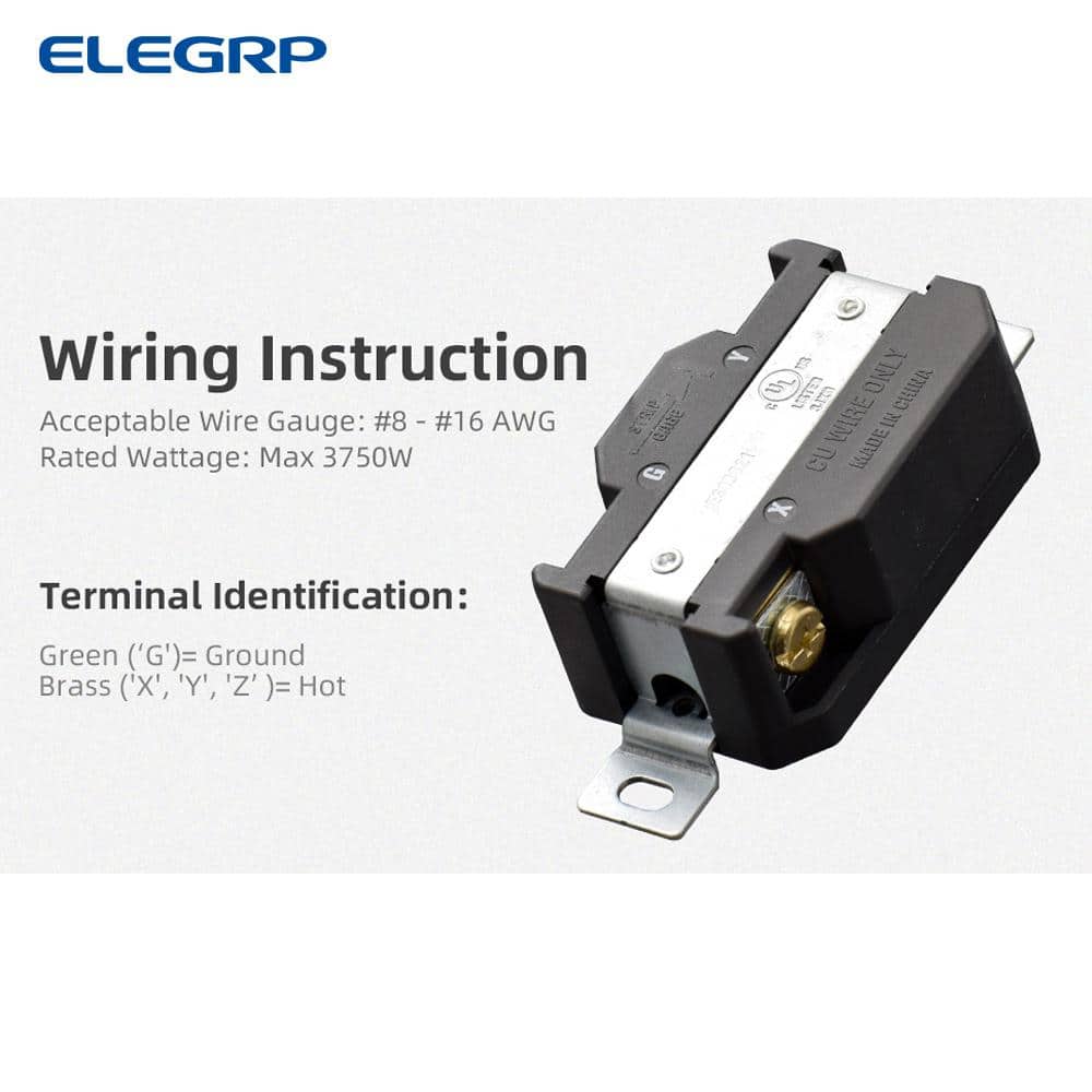 Black 30 Amp Tamper Resistant Single Outlet with Wall Plate
