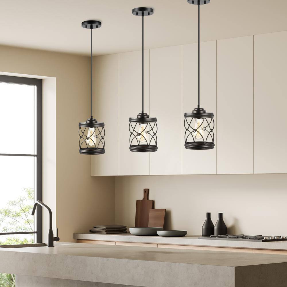 Marelle 6.5" Black Farmhouse Glass Jar LED Pendant Light Set