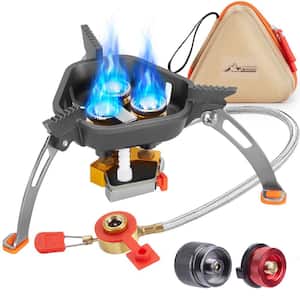 Portable 7200W Windproof Camping Gas Stove with Piezo Ignition & 2 Fuel Canister Adapter, Carry Case for Outdoor Hiking