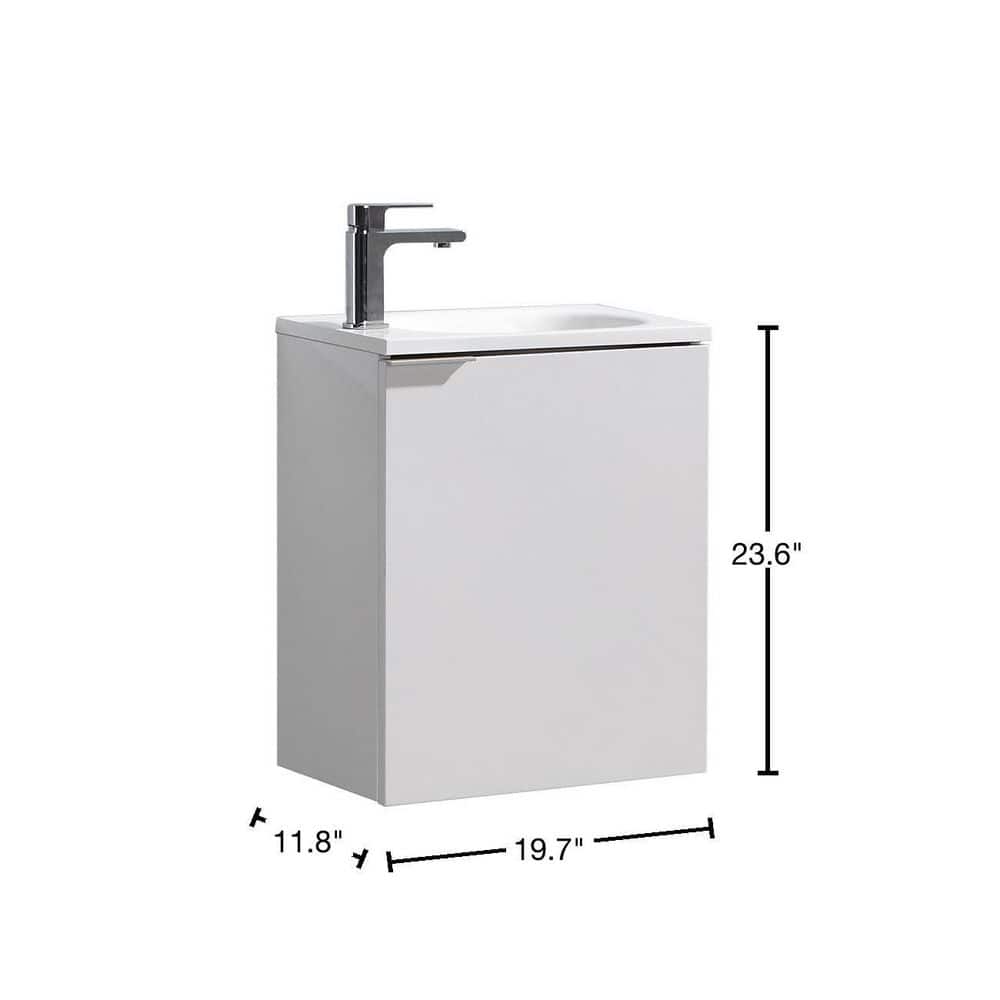 Sleek 20" Glossy White Wall-Mounted Modern Vanity with Integrated Sink