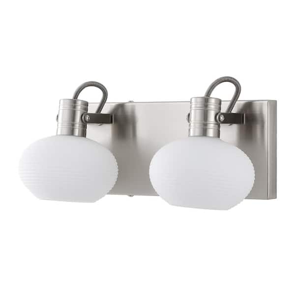 WINGBO 11.8 in. 2 Light Bathroom Vanity Light Fixture with Glass Shade in Nickel