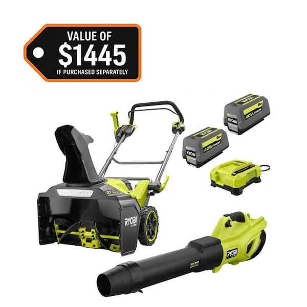40V HP Brushless 21" Single-Stage Auger Propelled Snow Blower & 650 CFM Leaf Blower w/ (2) 8.0 Ah Batteries & Chargers