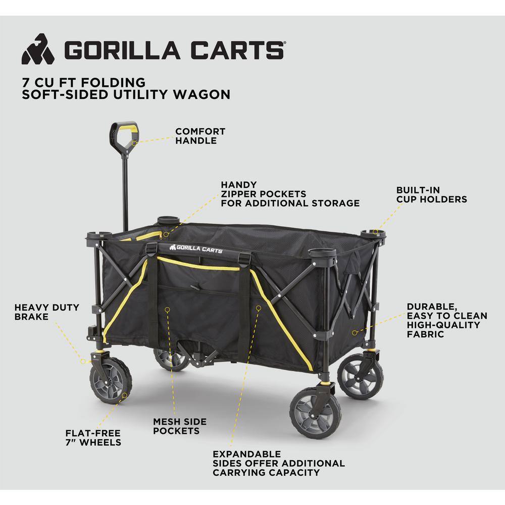Black Steel Frame Collapsible Utility Wagon with Polyester Deck