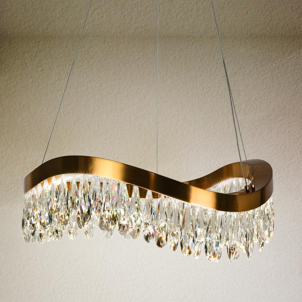 Modern Gold Brass LED Crystal Drum Chandelier