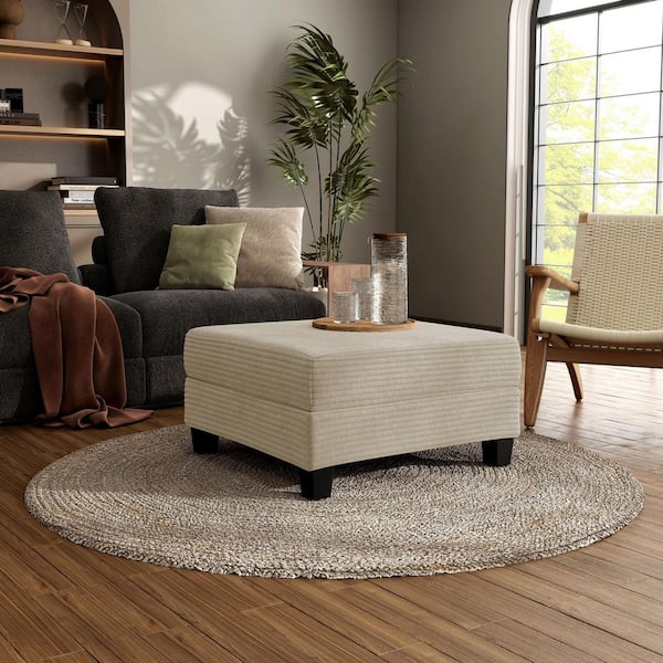 Kasin Beige Chenille Square Storage Ottoman Medium Size Ottoman