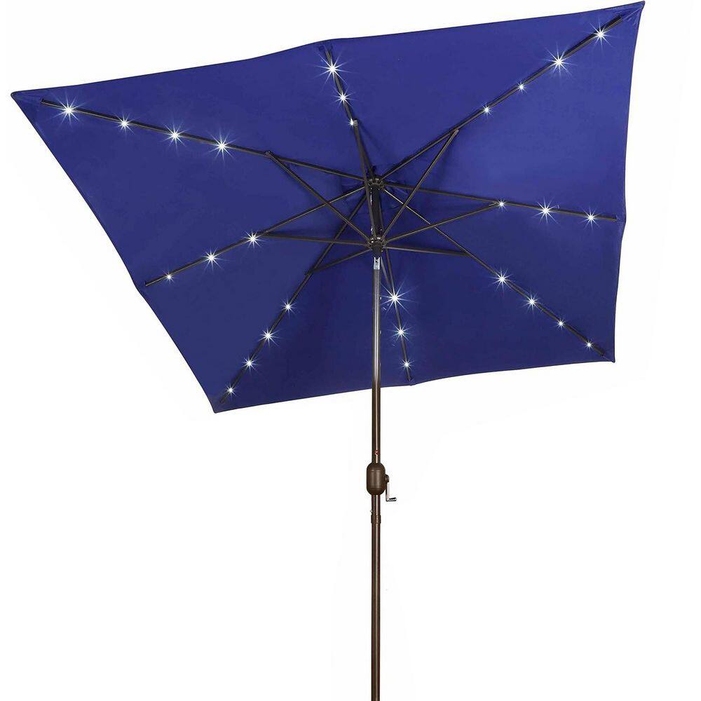 10 ft. x 10 ft. Metal Market Solar Tilt Patio Umbrella in Navy Blue