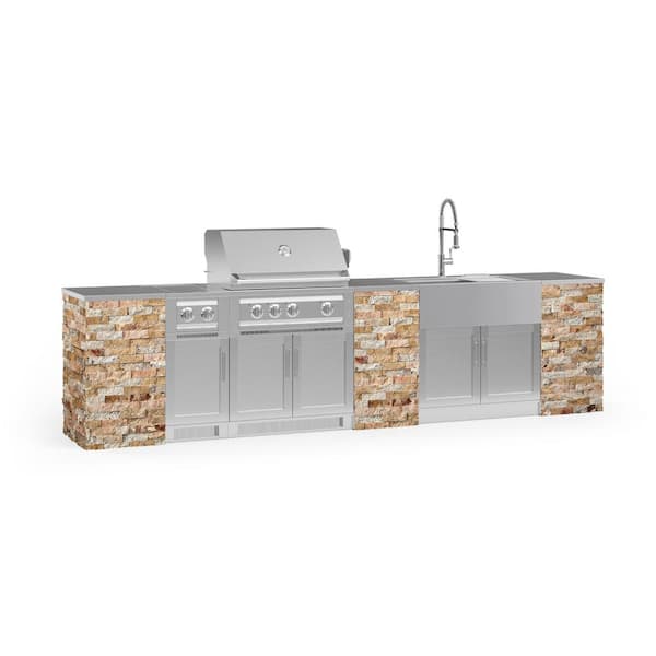 NewAge Products Signature Series 142.16 in. x 25.5 in. x 58.64 in. 11-Piece Outdoor Kitchen Cabinet Set with Liquid Propane 33 in. Grill