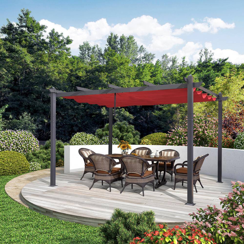 PURPLE LEAF 10 ft. W x 12 ft. D Modern Gray Aluminum Pergola with Red