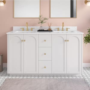 Anabelle 60 in. Double Sink Soft Grey Bath Vanity with Engineered Marble Carrara Marble Top (Assembled)