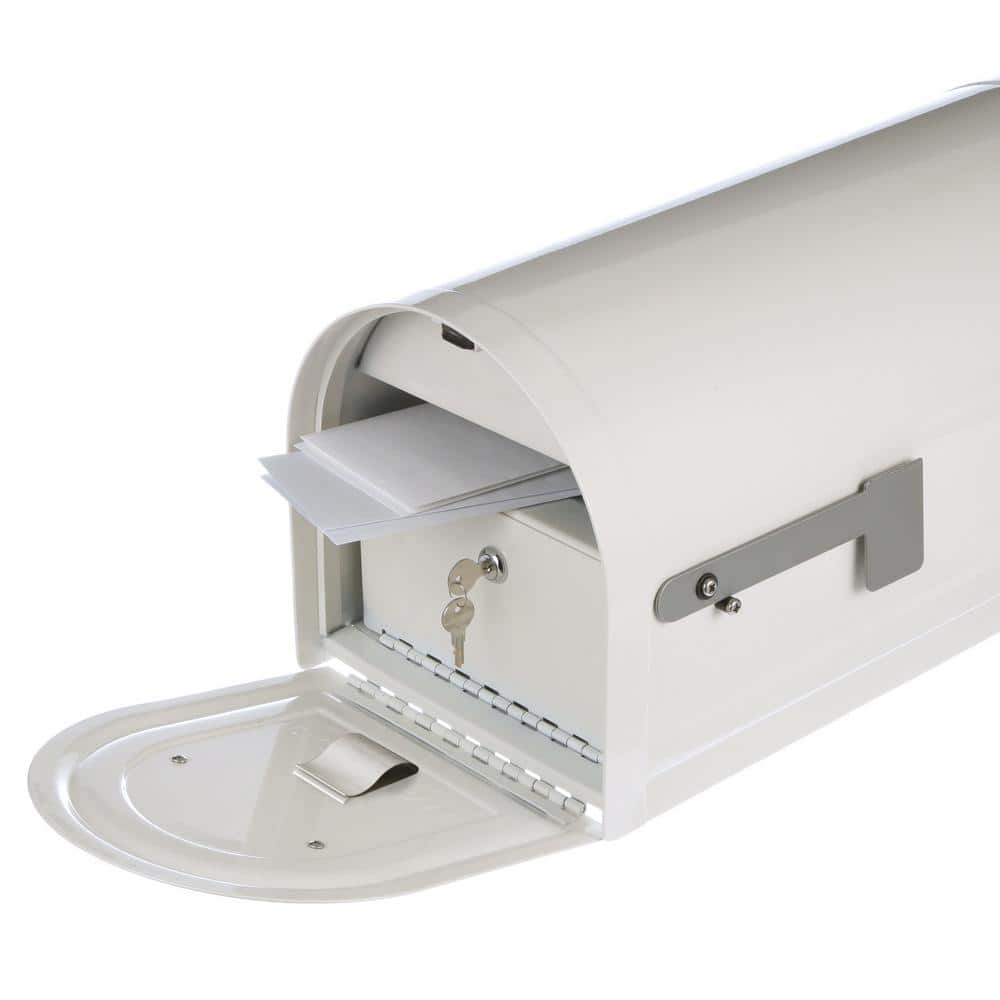 Large White Steel Locking Post Mount Mailbox