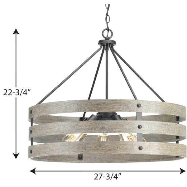 Progress Lighting Gulliver 5-Light Graphite Farmhouse Drum Large Hanging Pendant Light