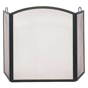 Black Wrought Iron 51.5 in. W 3-Panel Fireplace Screen with Arch Top and Integrated Carry Handles