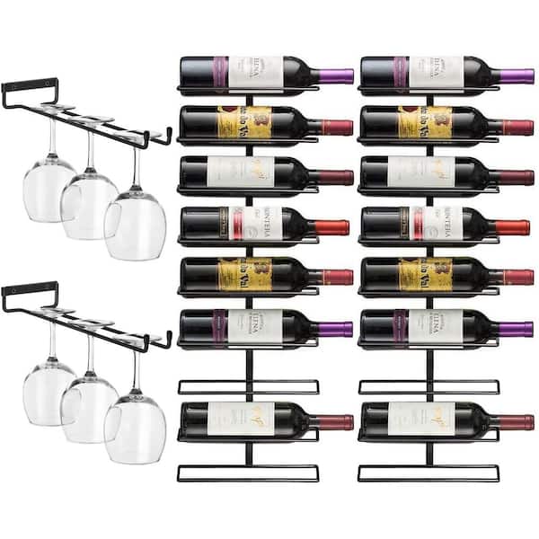 Sorbus Wine Rack Plus Under Cabinet Glass Rack Set, Black