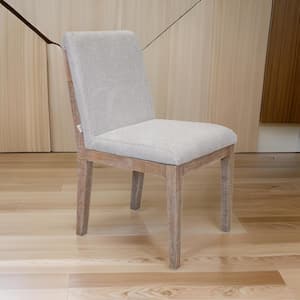 Brown and Ivory Fabric Wooden Frame Dining Chair (Set of 2)