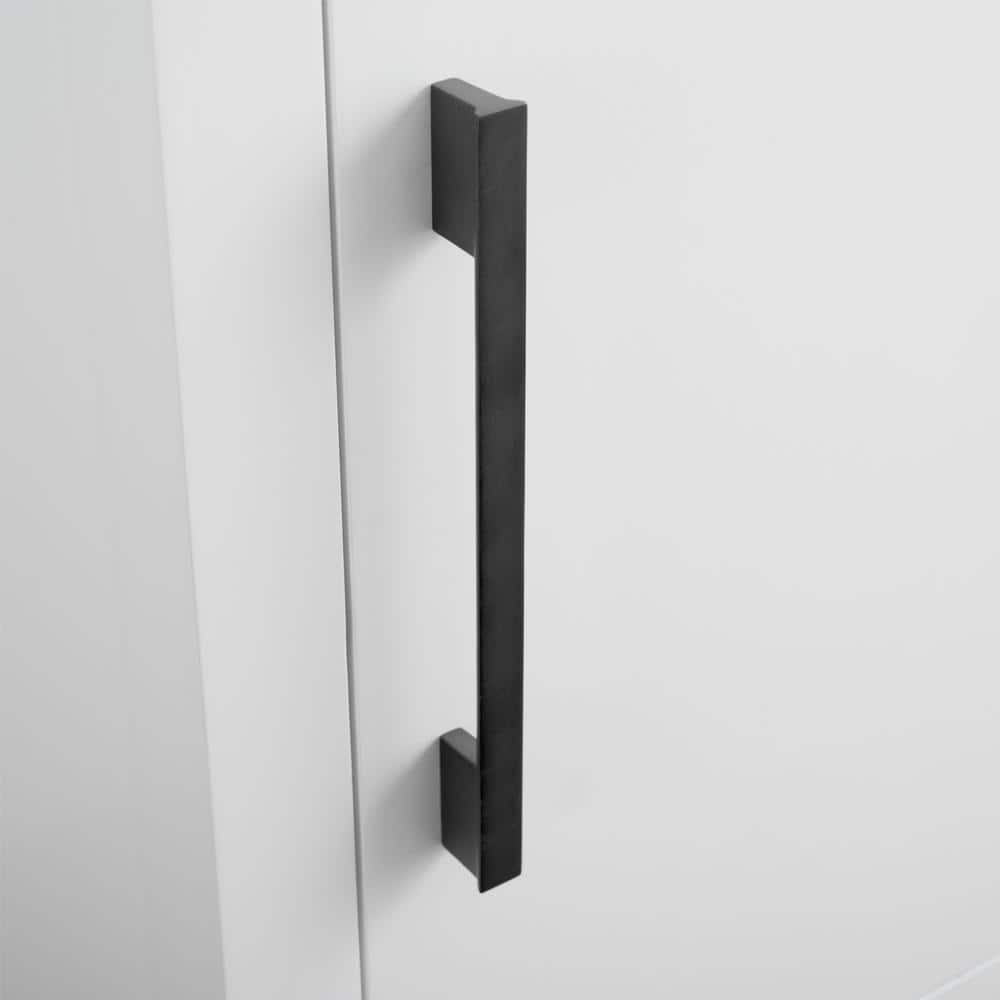 White and Matte Black Single Bathroom Vanity with Ceramic Top