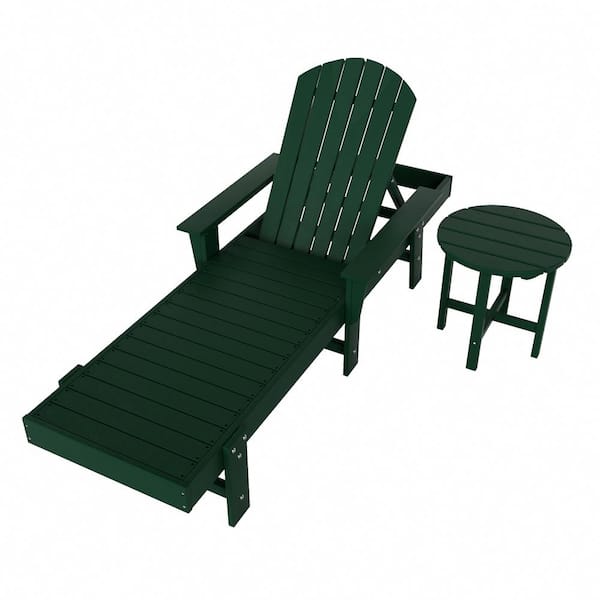 WESTIN OUTDOOR Altura 2PC Dark Green Classic Outdoor Patio Adjustable Back Adirondack Chaise Lounge Arm Chair and Round Side Table Set