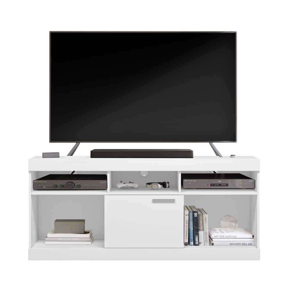 Modern White Compressed Wood 68'' Media Console with Cabinet