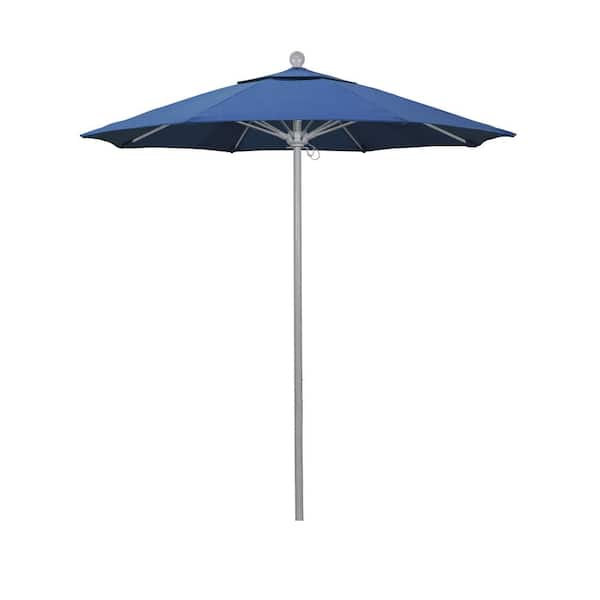 California Umbrella 7.5 ft. Grey Woodgrain Aluminum Commercial Market Patio Umbrella Fiberglass Ribs and Push Lift in Regatta Sunbrella