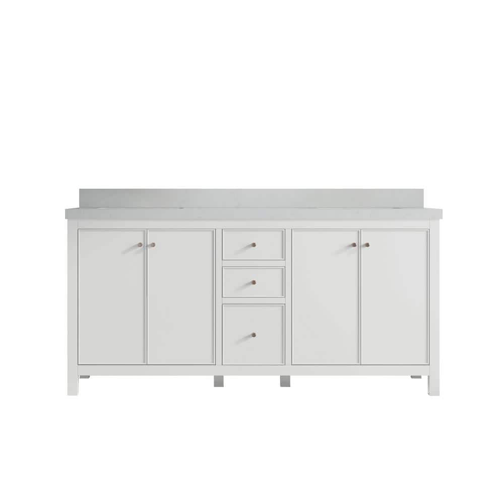 Chicago 72 in. Double Sink Freestanding White Bath Vanity with Carrara Qt. Top Unassembled price history on PriceWatchPro
