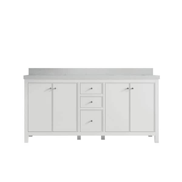 Willow Collections Chicago 72 in. Double Sink Freestanding White Bath Vanity with Carrara Qt. Top Unassembled