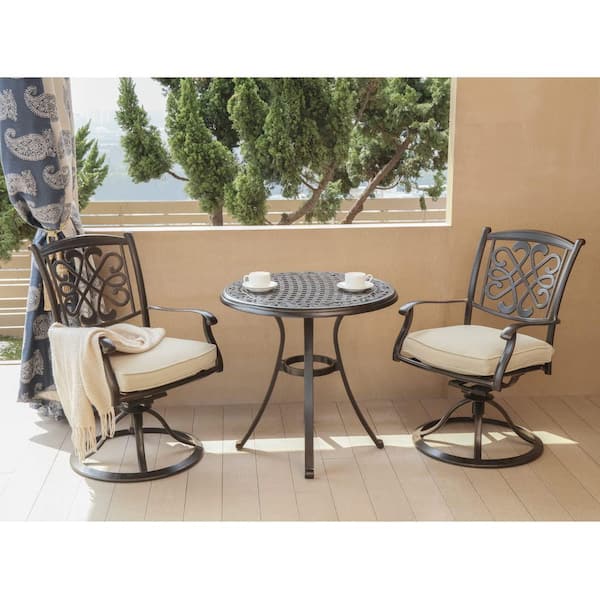 Unbranded Aluminum Patio Swivel Dining Chairs Set of 2, All-Weather Outdoor Bistro Rocker Chairs w/ Beige and Red Cushions