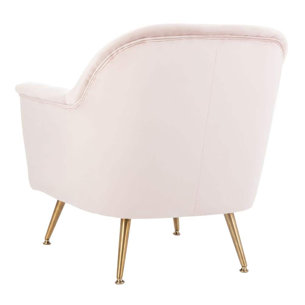 Blush Pink Velvet & Wood Contemporary Arm Chair with Brass Legs