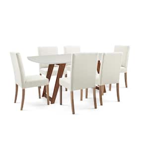 7-Piece Rectangle Almond Oak/Beige Wood Top Dining Set with Upholstery Chairs (Seats 6)