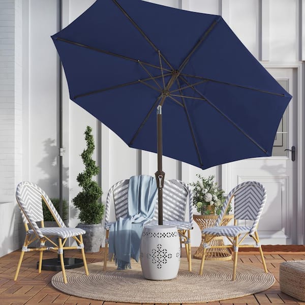 JEAREY 9 ft. Outdoor Market Patio Umbrella with Hand Crank Lift in Navy