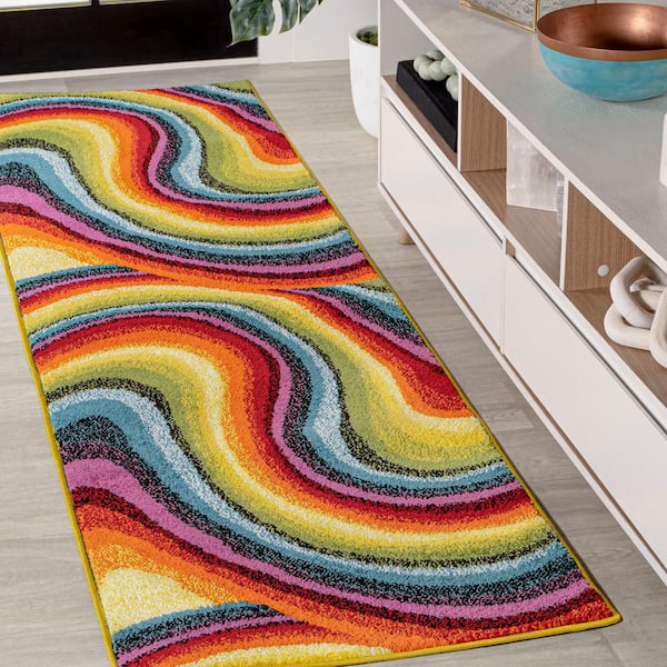 Flow Abstract Swirl Red/Yellow/Blue 2 ft. x 8 ft. Runner Rug