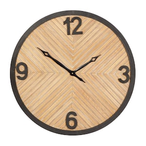 25 in. x 25 in. Brown Wood Carved Wall Clock