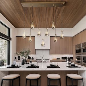 Modern 9-Lights Gold Raindrop Chandelier, Farmhouse Glass Pendant Light for Dining Room, Kitchen Island, Bulb Included