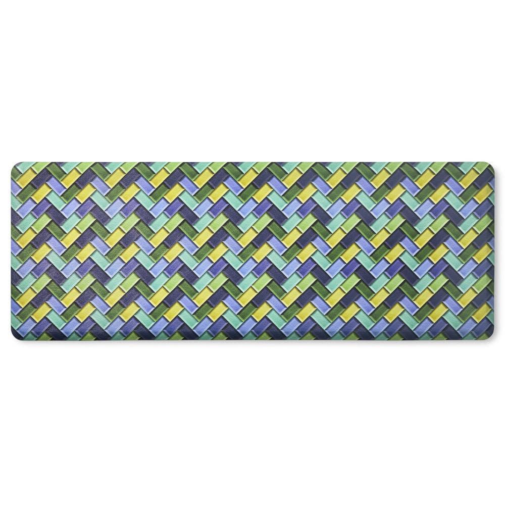 Fiesta Blue Green Yellow Herringbone PVC Anti-Fatigue Kitchen Mat