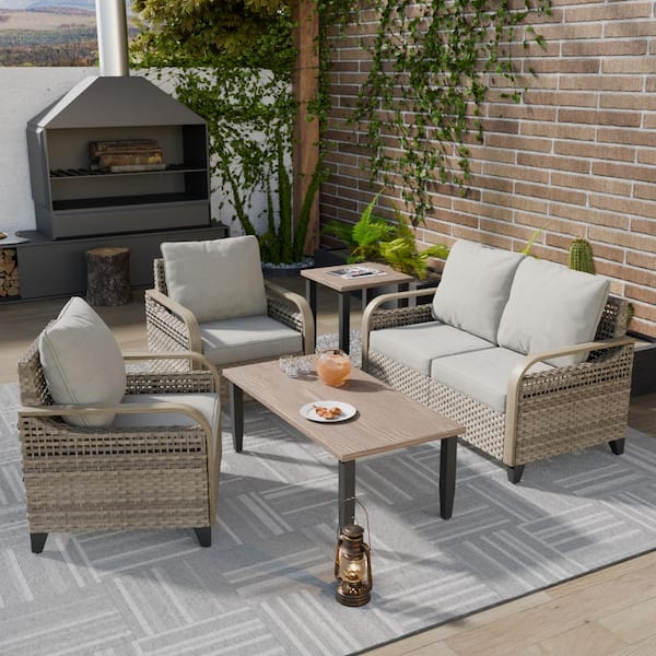 COOS BAY 5-Piece Brown Wicker Outdoor Patio Conversation Set Loveseat ...