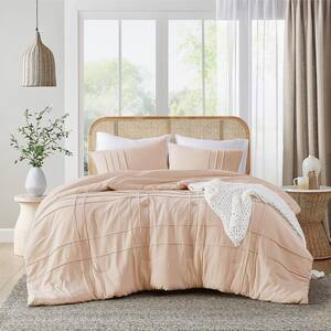 Porter 3-Piece Blush Microfiber King Soft Washed Pleated Comforter Set