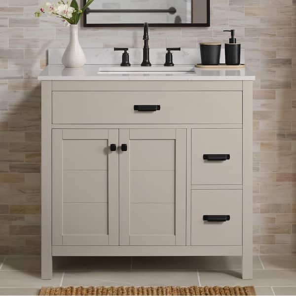 Stanhope 37 in. Single Sink Even Better Beige Bath Vanity with Carrara White Engineered Stone Top (Assembled)