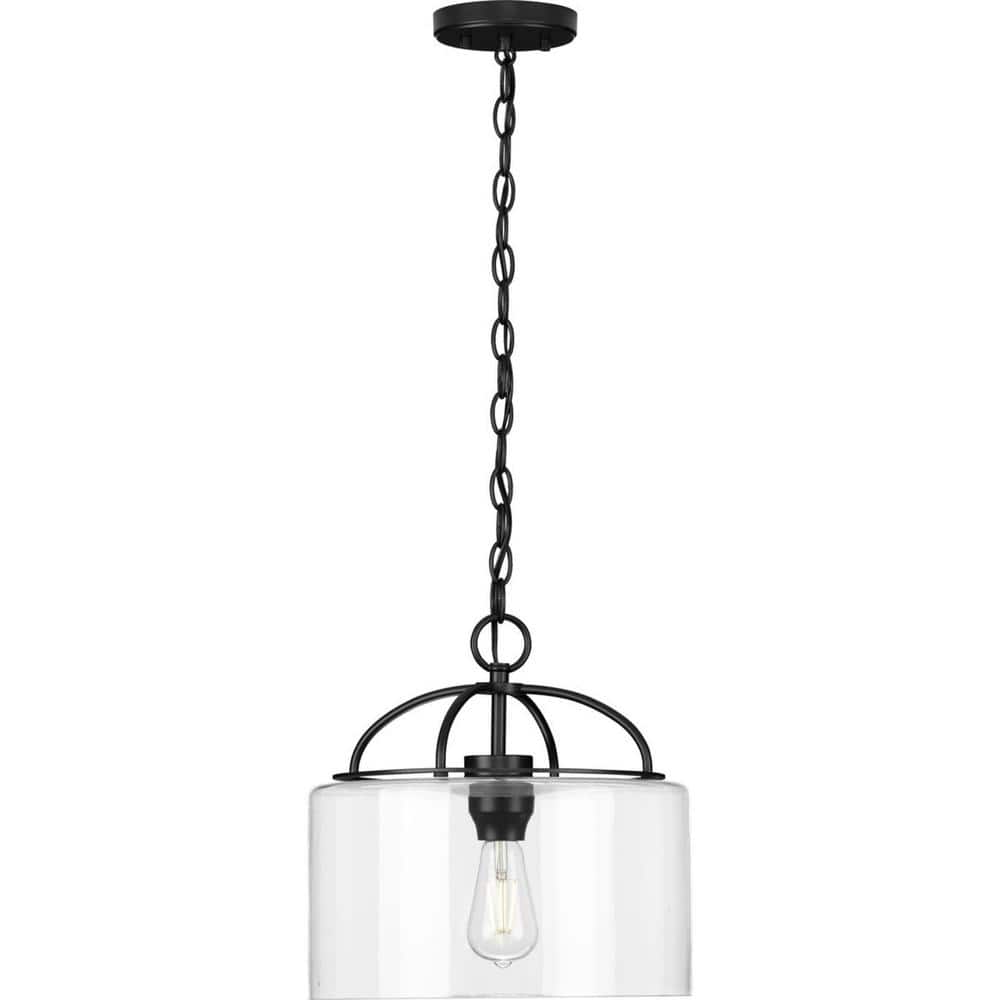 Leyden 13" Mini-Pendant Matte Black with Clear Glass Shade