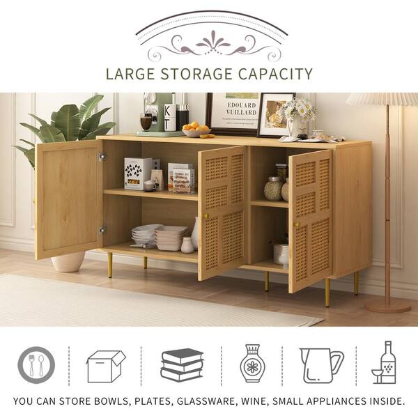 57 in. W x 15.7 in. D x 30 in. H Natural Beige Wood Linen Cabinet