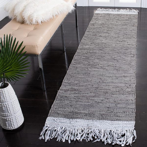 Vintage Leather 2 ft. x 6 ft. Light Gray/Taupe Distressed Solid Runner Rug