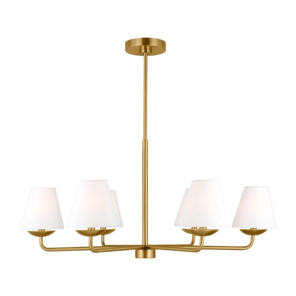 Albion Satin Brass 6-Light Chandelier with White Linen Shades