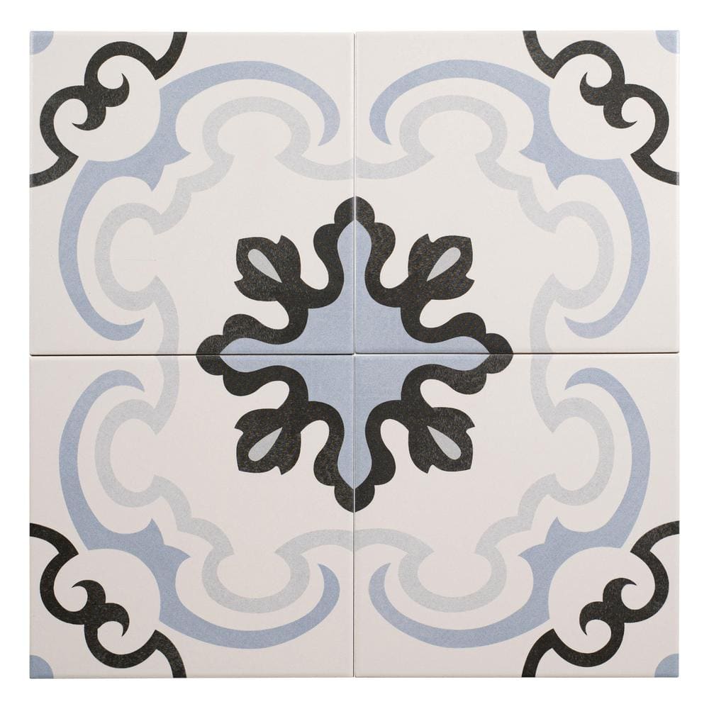 Istanelle Dronikos Blue 8 in. Encaustic Patterned Matte Porcelain Wall and 