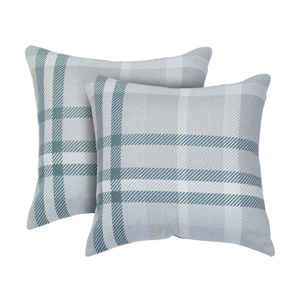 Astella Tartan Jade Square Outdoor Accent Throw Pillow (Set of 2)