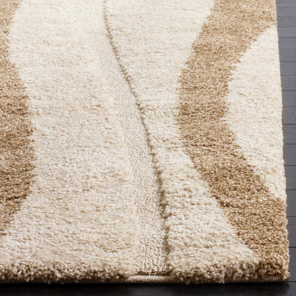 Cream and Dark Brown Rectangular Shag Rug, 4' x 6'