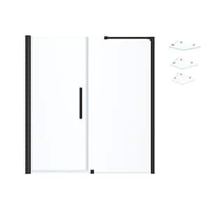 Pasadena 64-11/16 in. W x 72 in. H Pivot Frameless Shower Door in Black with Shelves