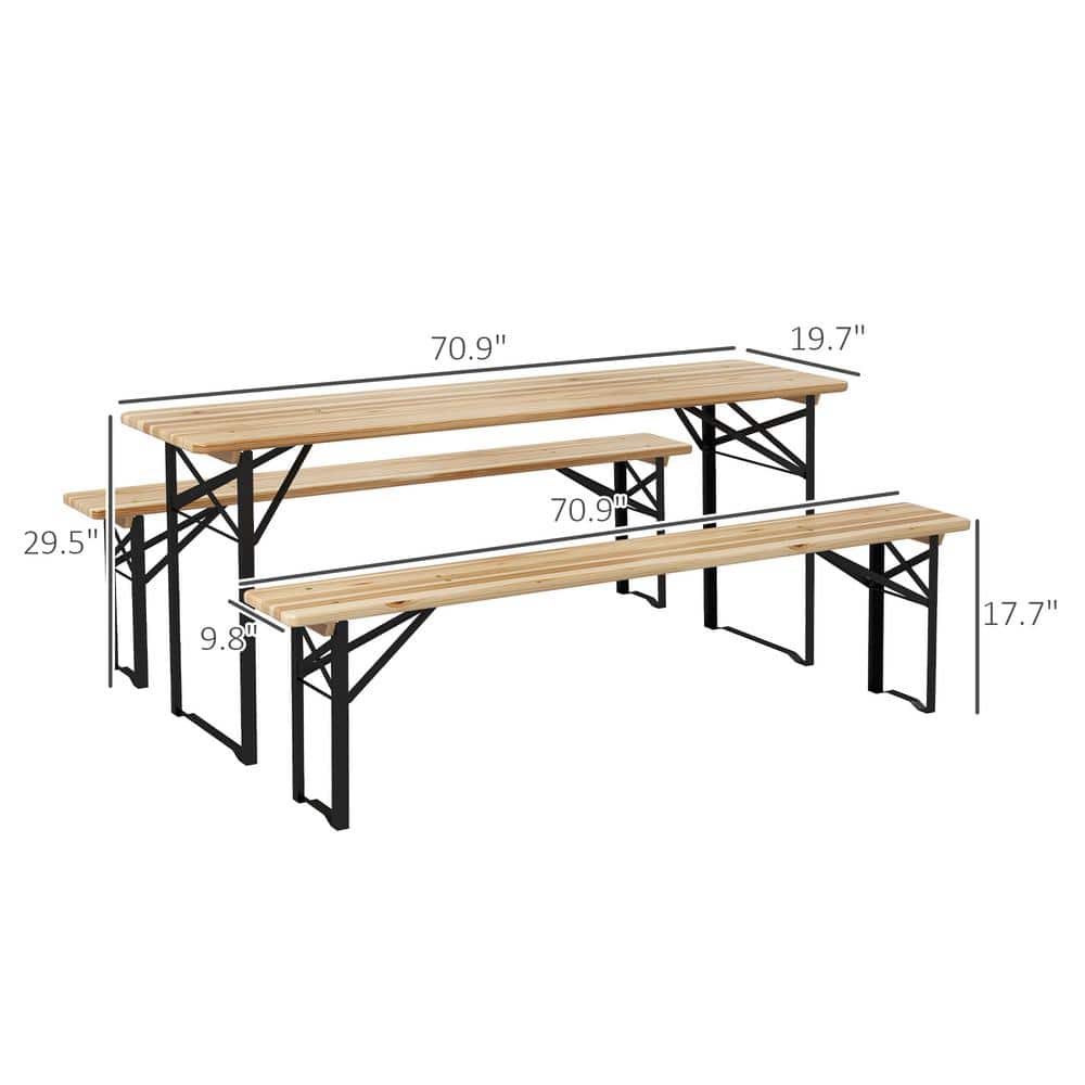 Natural Fir and Black Steel 6' Folding Picnic Table Set