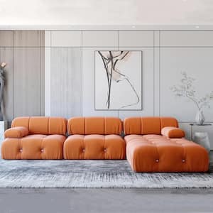 104 in. Flared Arm 4-Piece Velvet L-Shaped Sectional Sofa in Orange